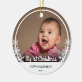 Snowflakes Baby's First Christmas Foto White Keramik Ornament (Links)