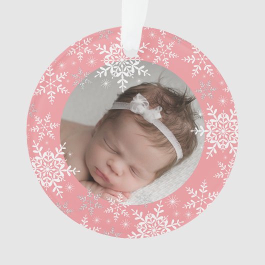 Snowflakes Baby's First Christmas Pink Glitzer Ornament (Vorderseite)