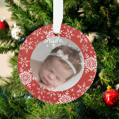 Snowflakes Baby's First Christmas Red Glitzer Ornament