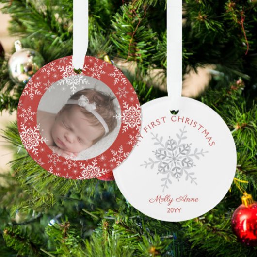 Snowflakes Baby's First Christmas Red Glitzer Ornament
