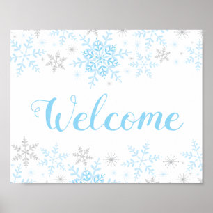 Snowflakes Blue Baby Boy Dusche Begrüßungszeichen Poster
