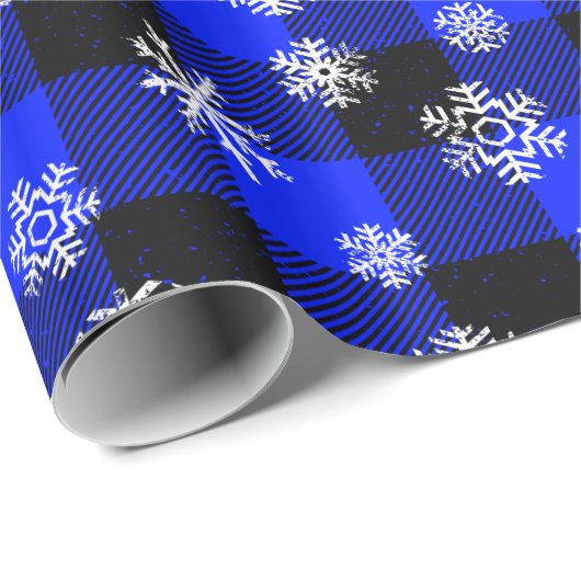 Snowflakes Blue Buffalo Kariert l Christmas Patter Geschenkpapier (Rolleneckpunkt)