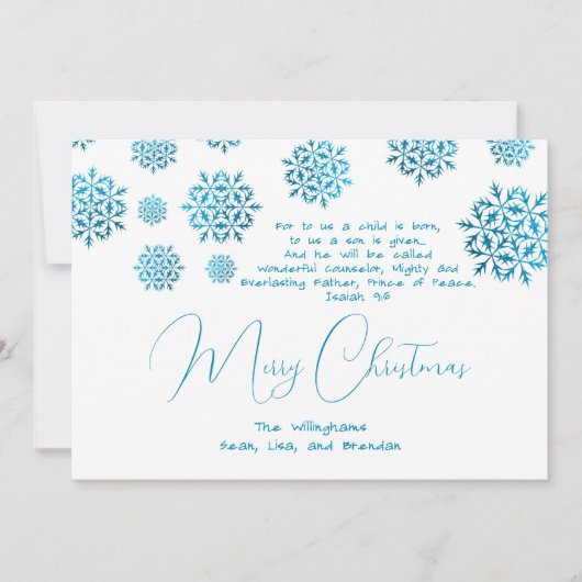 Snowflakes Blue Christian Christmas Scripture Card Einladung (Vorderseite)