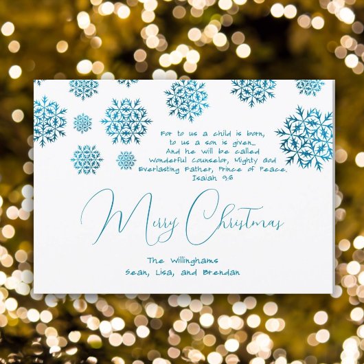 Snowflakes Blue Christian Christmas Scripture Card Einladung