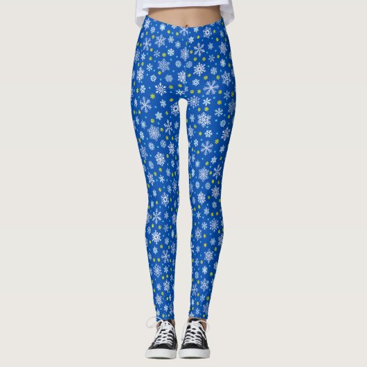Snowflakes Blue Navy Blue Royal Blue Elegante Chic Leggings (Vorderseite)