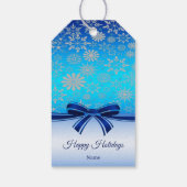 Snowflakes Blue Ribbon Holiday Geschenk Tag Geschenkanhänger (Rückseite)