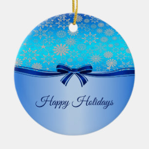 Snowflakes Blue Ribbon Holiday Ornament
