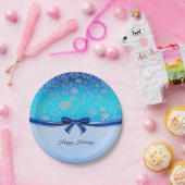 Snowflakes Blue Ribbon Holiday Paper Plakat Pappteller (Party)