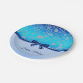 Snowflakes Blue Ribbon Holiday Paper Plakat Pappteller (Schrägansicht)