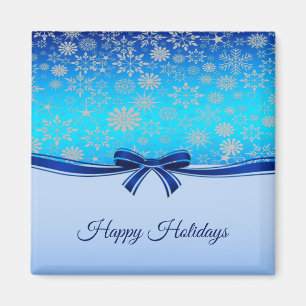 Snowflakes Blue Ribbon Holiday Weihnachten Magnet