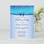 Snowflakes Blue Ribbon Urlaub Einladung (Stehend Vorderseite)