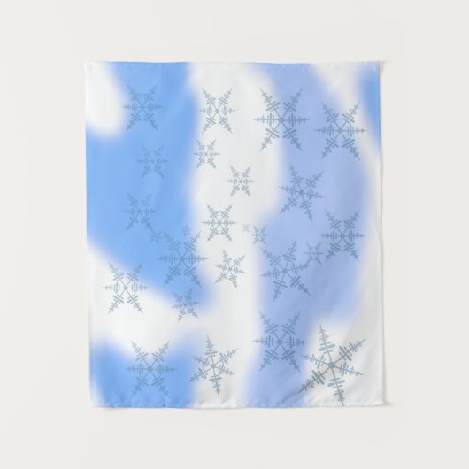 Snowflakes Blue White Sky Tapestory Wandteppich (Vorderseite)