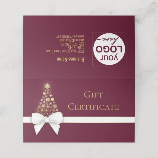 Snowflakes Bow Violet Red Christmas Tree Geschenkk Platzkarte (Außenseite Aufgefaltet)