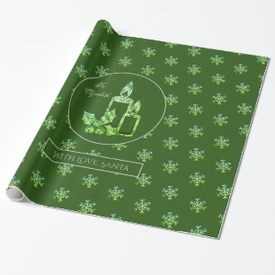 Snowflakes Candles Holly Green Geschenkpapier