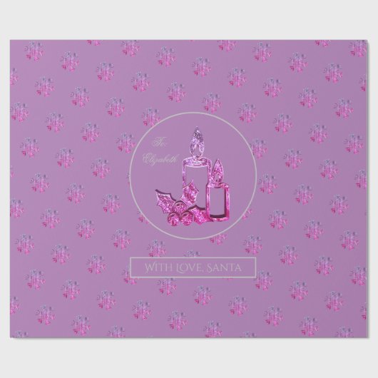 Snowflakes Candles Holly Lavendel Lila Weihnachten Geschenkpapier (Flach)