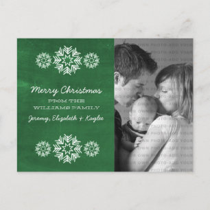 Snowflakes Chalkboard Foto Postcard, Green Feiertagspostkarte