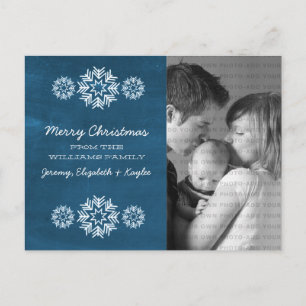 Snowflakes Chalkboard Foto Postkarte, blau Feiertagspostkarte