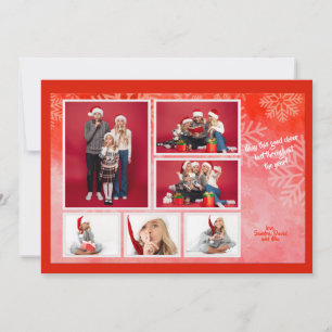 Snowflakes Collage Red Holiday Foto Card Feiertagskarte