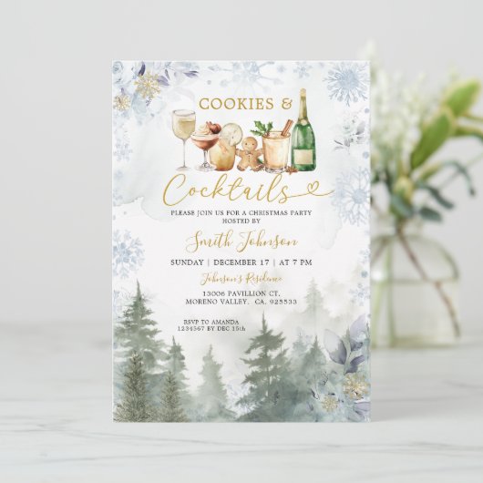 Snowflakes Cookie Cocktail Christmas Holiday Party Einladung (Stehend Vorderseite)