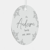 Snowflakes Custom Family Name Skript Weihnachten Ornament Aus Metall (Vorderseite Rechts)