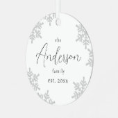 Snowflakes Custom Family Name Skript Weihnachten Ornament Aus Metall (Vorderseite links)