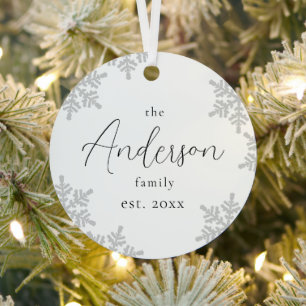 Snowflakes Custom Family Name Skript Weihnachten Ornament Aus Metall