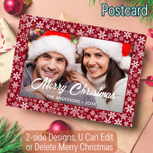 Snowflakes Custom Foto Christmas Script Red Feiertagspostkarte