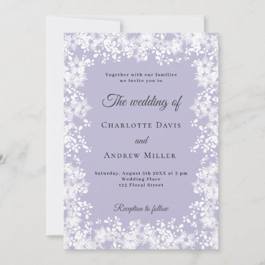 Snowflakes dusty lavender winter wedding einladung (Vorderseite)