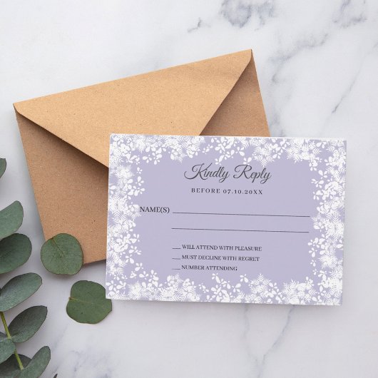 Snowflakes dusty lavender winter wedding RSVP Karte