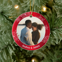 Snowflakes Erste Weihnachts-Rote Rahmen Keramik Ornament