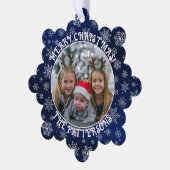 Snowflakes Family Foto Blue Paper Ornament Card (Linke Ecke)