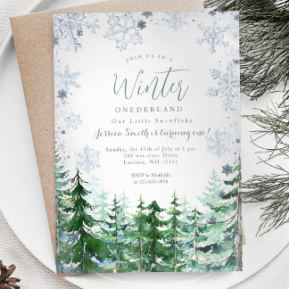 Snowflakes Forest Winter Onederland 1. Geburtstag Einladung