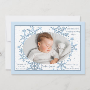Snowflakes Foto Frame Blue Birth Ankündigung