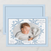 Snowflakes Foto Frame Blue Birth Ankündigung (Vorne/Hinten)