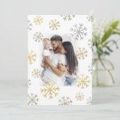Snowflakes Foto Gold Silber Script Weihnachten (Stehend Vorderseite)