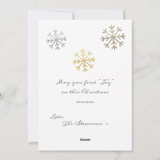 Snowflakes Foto Gold Silber Script Weihnachten (Rückseite)