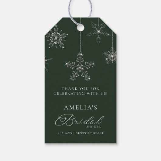 Snowflakes Glitter Green Winter Bridal Shower  Geschenkanhänger (Vorderseite)
