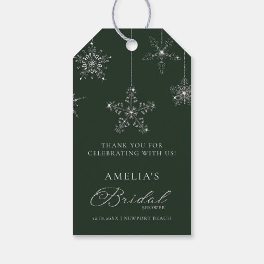Snowflakes Glitter Green Winter Bridal Shower  Geschenkanhänger (Rückseite)
