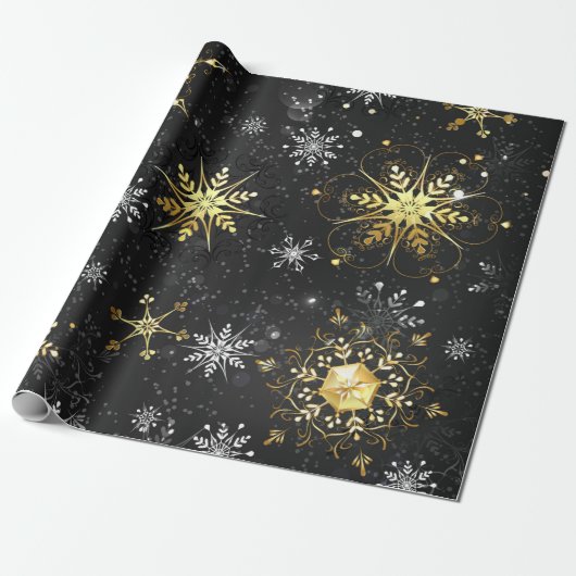 Snowflakes Gold Black Xmas Weihnachtsgeschenk Geschenkpapier (Ungerollt)