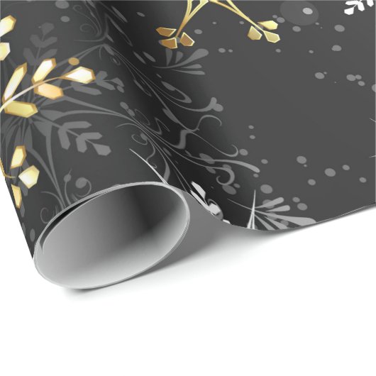 Snowflakes Gold Black Xmas Weihnachtsgeschenk Geschenkpapier (Rolleneckpunkt)