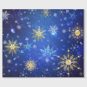 Snowflakes Gold Blue Xmas Weihnachtsgeschenk Geschenkpapier (Flach)