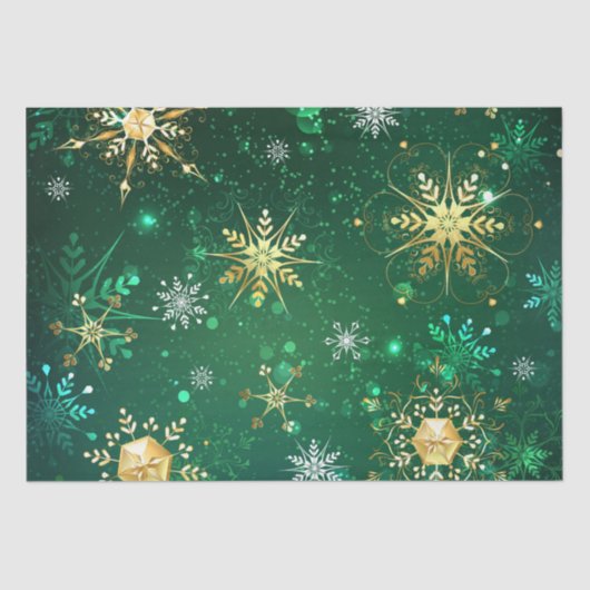 Snowflakes Gold Green Xmas Weihnachtsgeschenk Seidenpapier (Vorderseite)