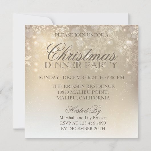 Snowflakes Gold Personalisierter Urlaub | Einladun Einladung (Rückseite)