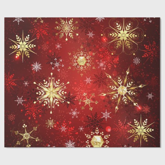 Snowflakes Gold Red Xmas Weihnachtsgeschenk Geschenkpapier (Flach)