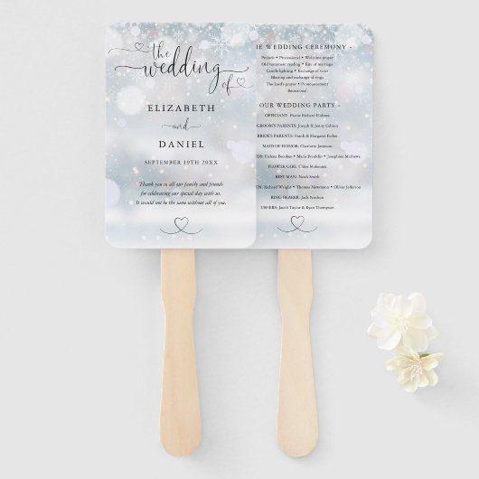 Snowflakes Herz-Script Winter Hochzeitsprogramm Fächer (Vorne und Hinten)