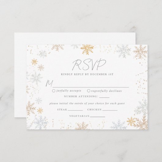 Snowflakes Hochzeitkarte RSVP mit Essensauswahl (Vorne/Hinten)