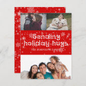 Snowflakes Holiday Hug Foto Grußkarte Feiertagskarte (Vorne/Hinten)