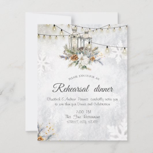 Snowflakes Lantern String Light Probe Dinner Einladung (Vorderseite)