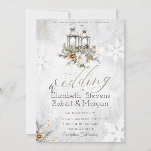 Snowflakes Lantern String Light Wedding Einladung (Vorderseite)
