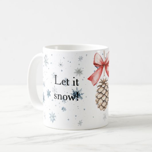 Snowflakes Let it snow Christmas Pine Cone Red Bow Kaffeetasse (Vorderseite Links)